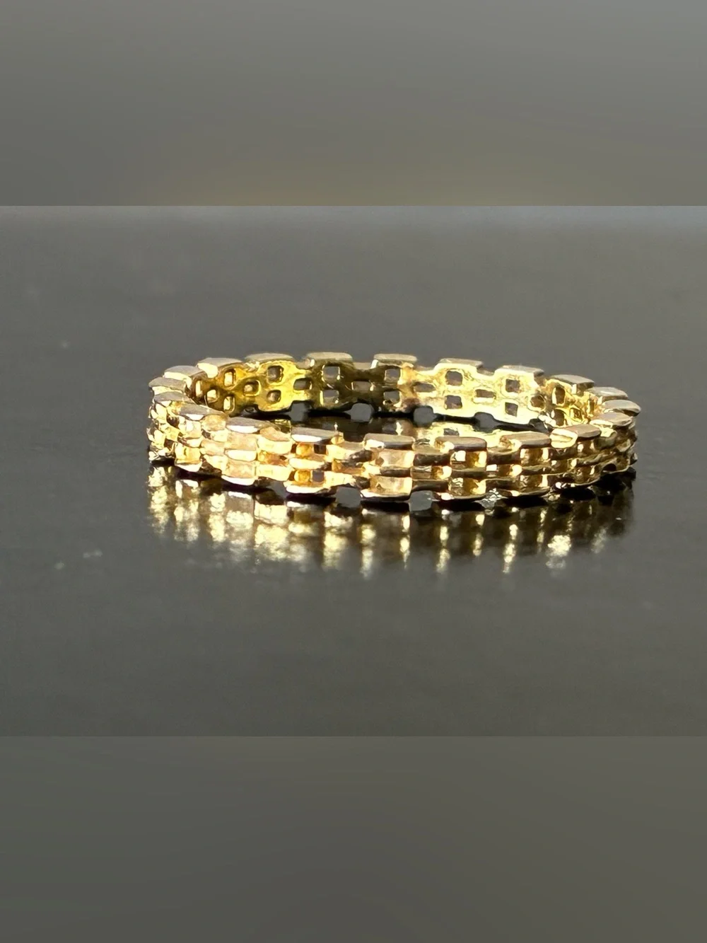 Sterling Silver 925 Gold Textured Link Band Ring Sz 8